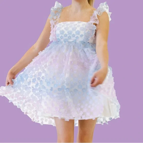white christmas dresses Light Blue Rosette Sequin Baby Doll Short Party Dress